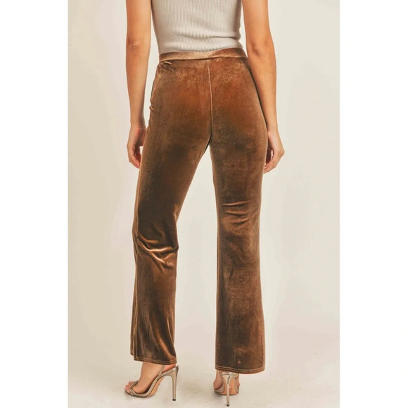 Anthropologie Sadie & Sage Champagne Problems Velvet Flare Leggings Brown Pant S - Picture 2 of 11